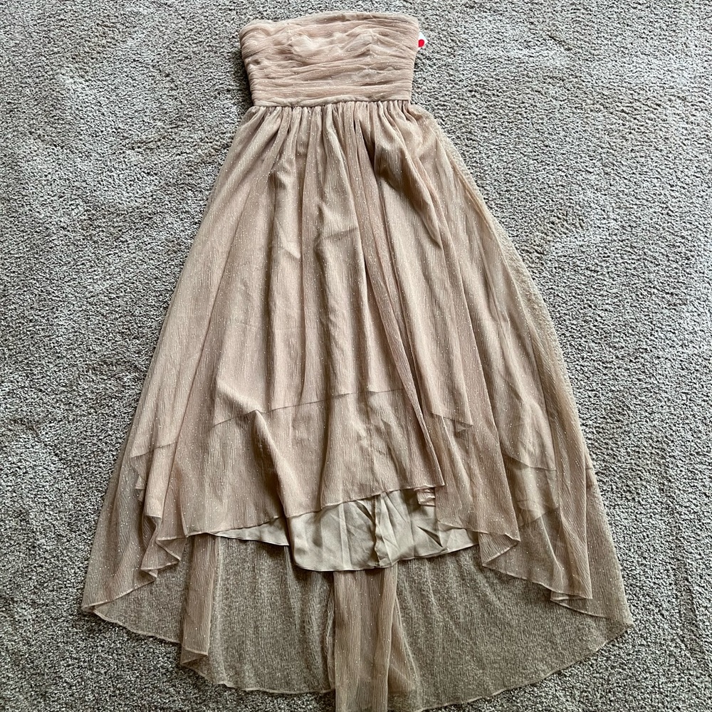 Keepsake | Strapless High- Low Gold Gown